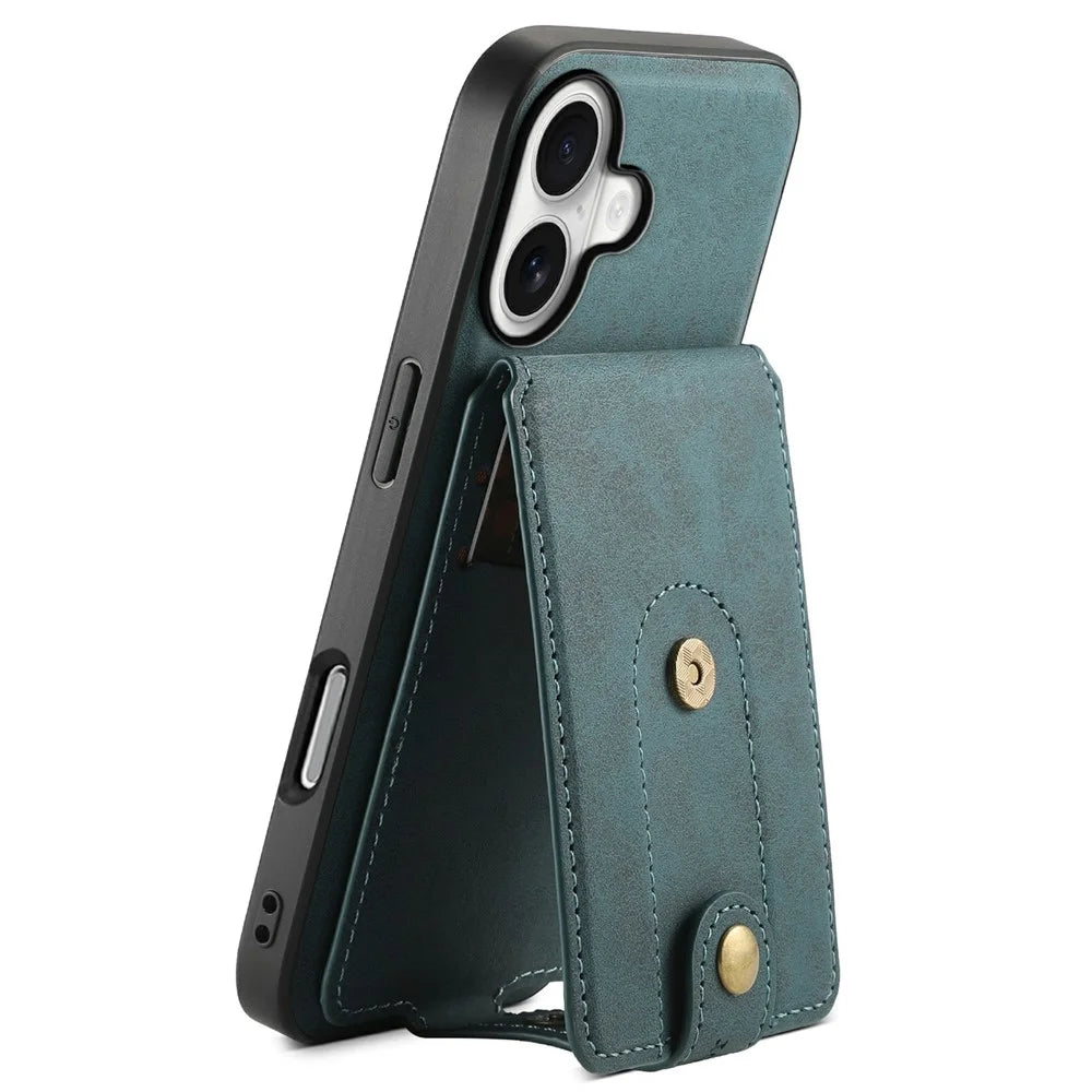 DENIOR D14 For iPhone 17 Magnetic Case with Detachable Card Holder Kickstand PU+TPU+PC Phone Cover - Blue - 4