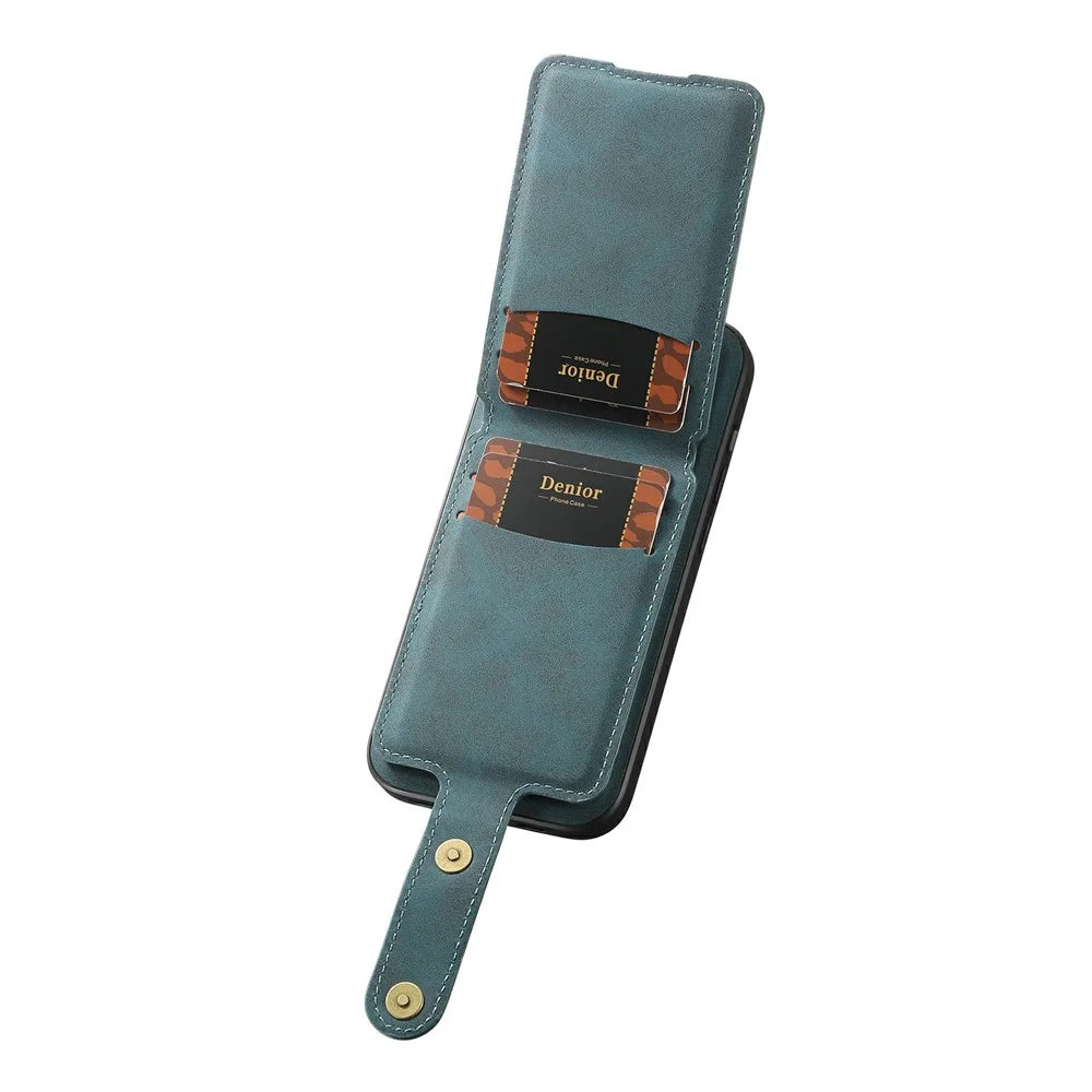 DENIOR D14 For iPhone 17 Magnetic Case with Detachable Card Holder Kickstand PU+TPU+PC Phone Cover - Blue - 6