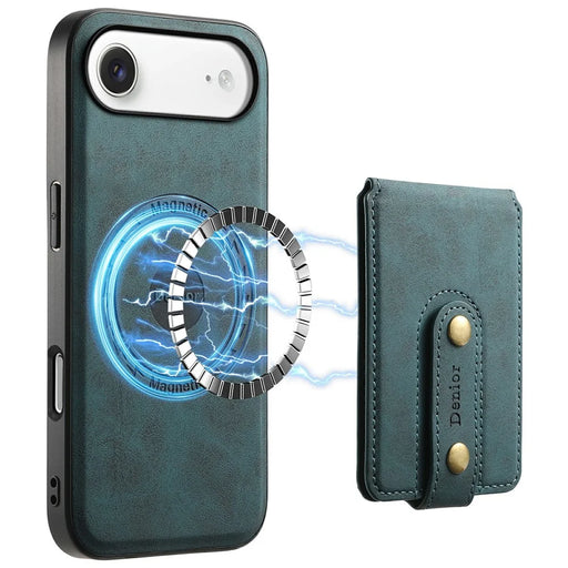 DENIOR D14 For iPhone Air Magnetic Case with Detachable Card Holder Kickstand PU+TPU+PC Phone Cover - Green - 1
