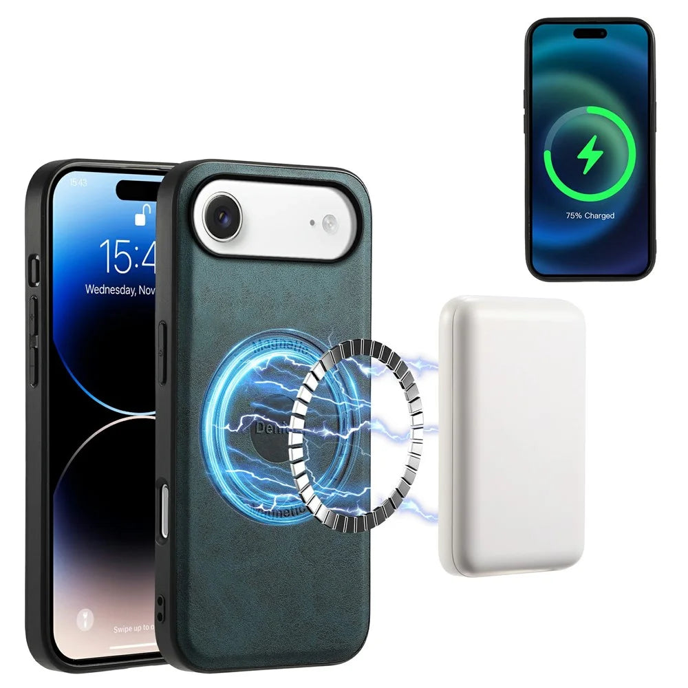 DENIOR D14 For iPhone Air Magnetic Case with Detachable Card Holder Kickstand PU+TPU+PC Phone Cover - Green - 3