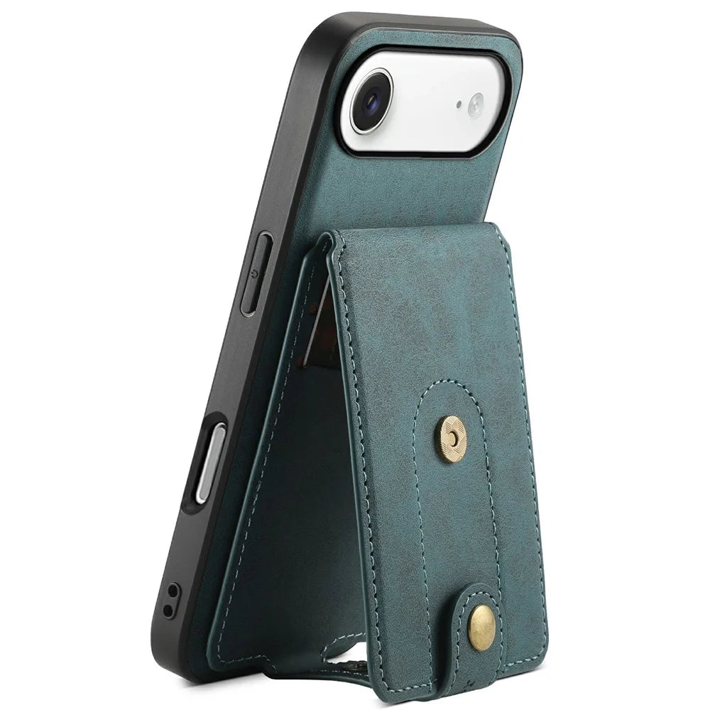DENIOR D14 For iPhone Air Magnetic Case with Detachable Card Holder Kickstand PU+TPU+PC Phone Cover - Green - 4
