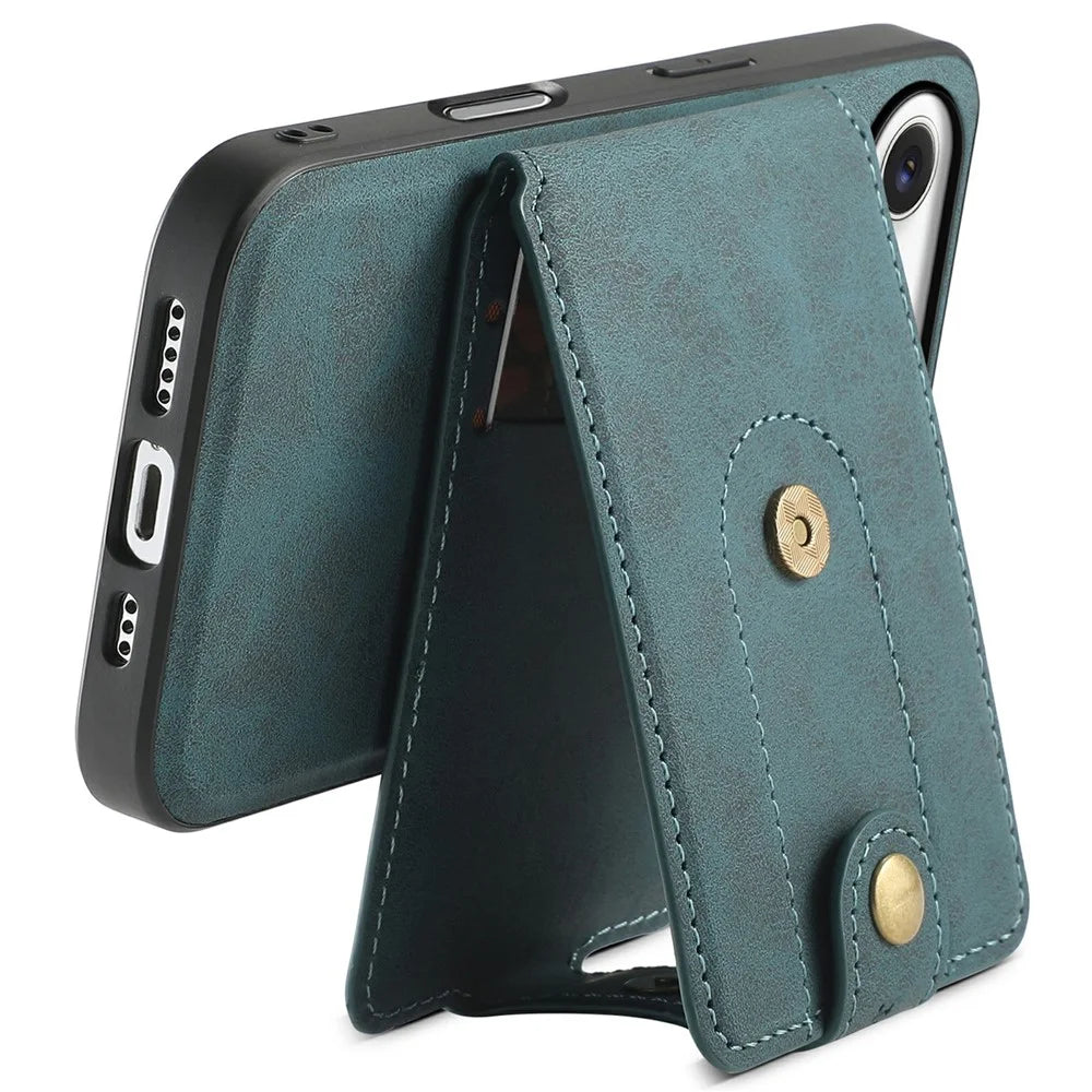DENIOR D14 For iPhone Air Magnetic Case with Detachable Card Holder Kickstand PU+TPU+PC Phone Cover - Green - 5