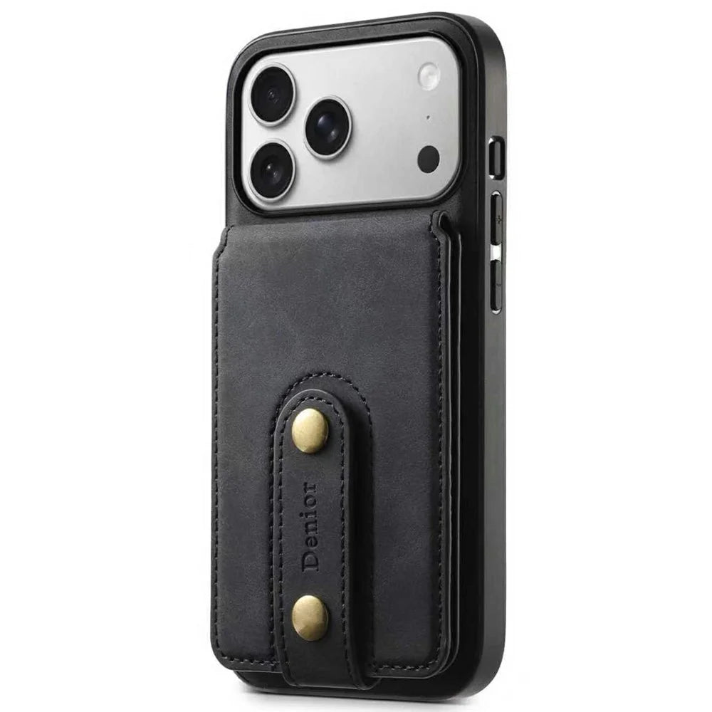 DENIOR D14 For iPhone 17 Pro Max Magnetic Case with Detachable Card Holder Kickstand PU+TPU+PC Phone Cover - Black - 2