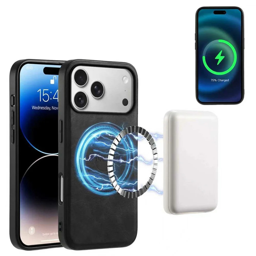 DENIOR D14 For iPhone 17 Pro Max Magnetic Case with Detachable Card Holder Kickstand PU+TPU+PC Phone Cover - Black - 3