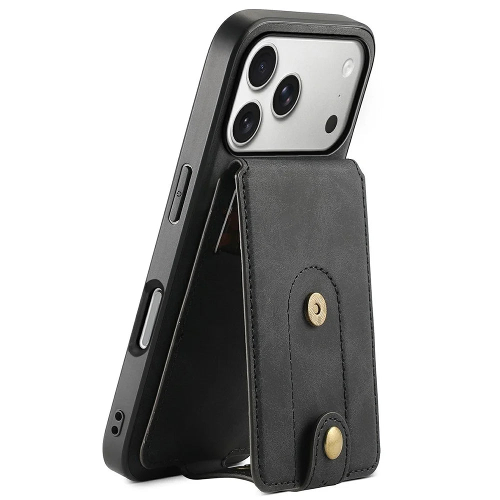 DENIOR D14 For iPhone 17 Pro Max Magnetic Case with Detachable Card Holder Kickstand PU+TPU+PC Phone Cover - Black - 4