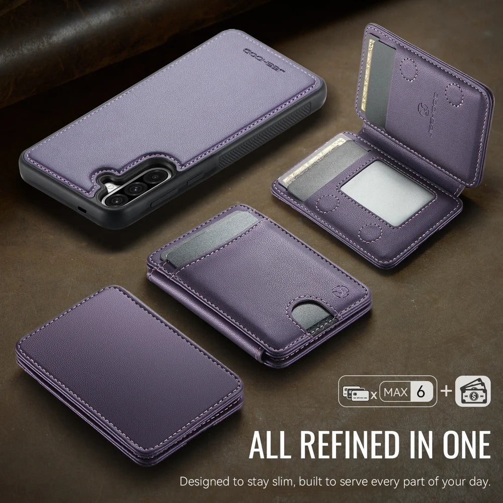 JEEHOOD For Samsung Galaxy A56 5G Magnetic Case  J10 Leather Back Phone Cover with Detachable Card Holder Kickstand - Purple - 5
