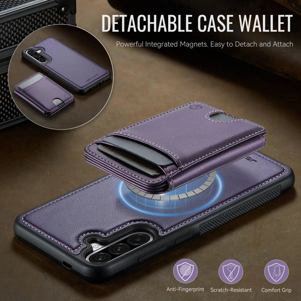 JEEHOOD For Samsung Galaxy A56 5G Magnetic Case  J10 Leather Back Phone Cover with Detachable Card Holder Kickstand - Purple - 7