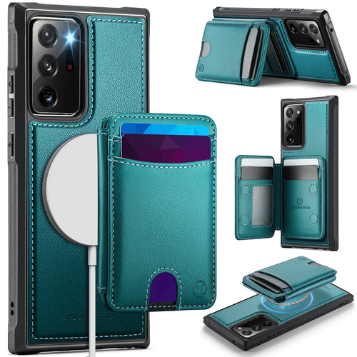 JEEHOOD For Samsung Galaxy Note20 Ultra Magnetic Case  J10 Leather Back Phone Cover with Detachable Card Holder Kickstand - Blue - 1