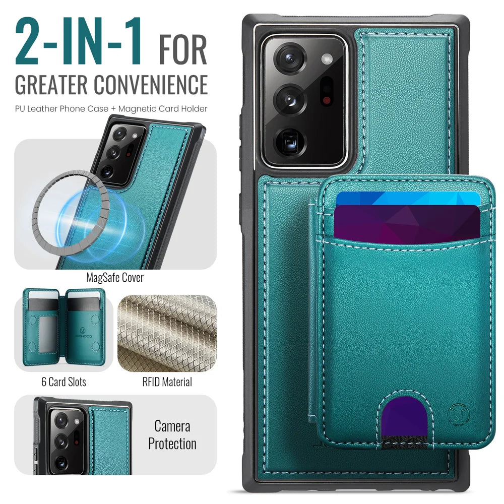 JEEHOOD For Samsung Galaxy Note20 Ultra Magnetic Case  J10 Leather Back Phone Cover with Detachable Card Holder Kickstand - Blue - 2