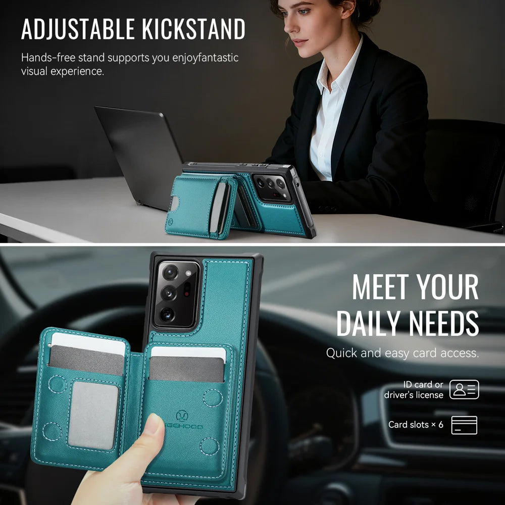JEEHOOD For Samsung Galaxy Note20 Ultra Magnetic Case  J10 Leather Back Phone Cover with Detachable Card Holder Kickstand - Blue - 4
