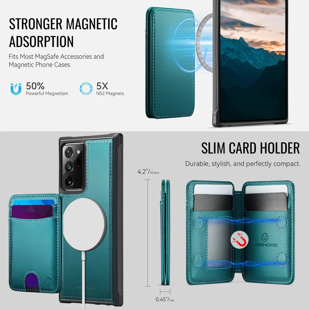 JEEHOOD For Samsung Galaxy Note20 Ultra Magnetic Case  J10 Leather Back Phone Cover with Detachable Card Holder Kickstand - Blue - 6