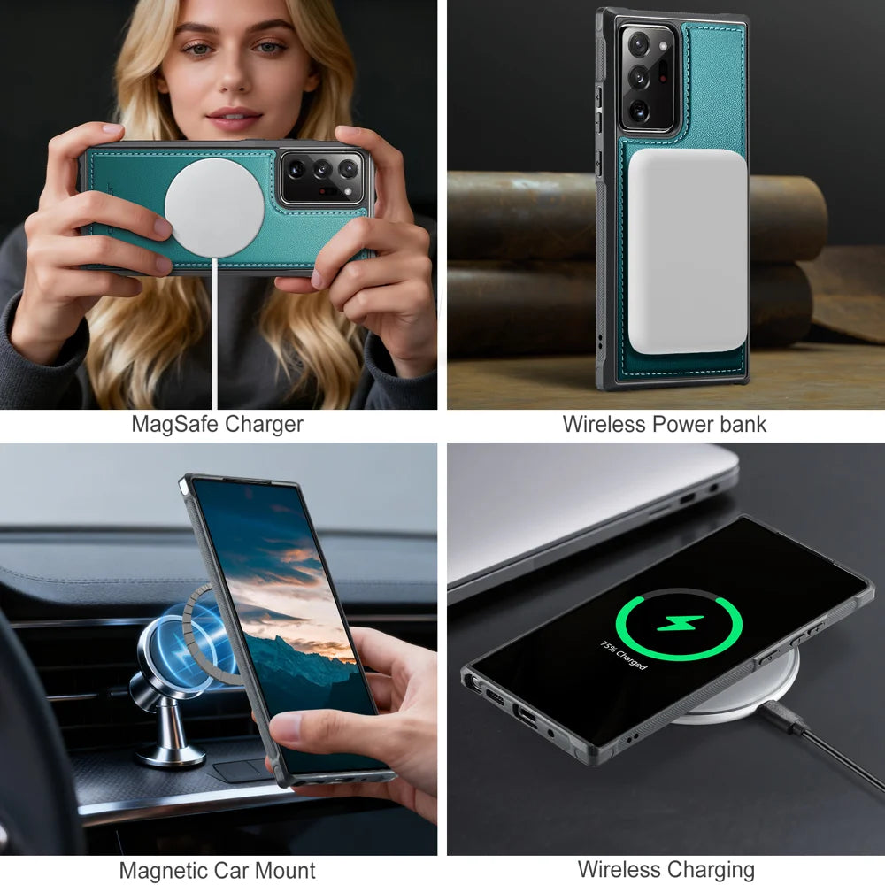 JEEHOOD For Samsung Galaxy Note20 Ultra Magnetic Case  J10 Leather Back Phone Cover with Detachable Card Holder Kickstand - Blue - 7