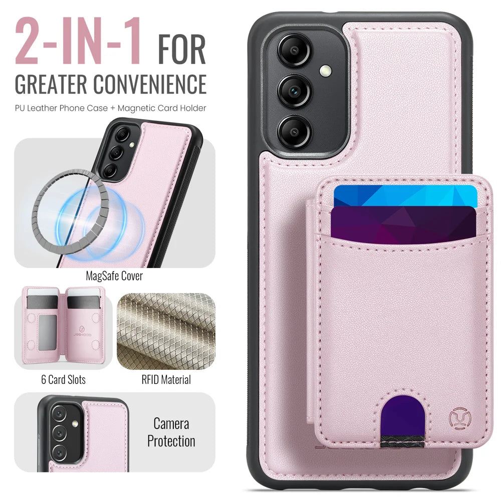 JEEHOOD For Samsung Galaxy A34 5G Magnetic Case  J10 Leather Back Phone Cover with Detachable Card Holder Kickstand - Pink - 2