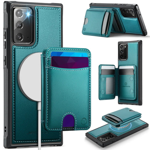 JEEHOOD For Samsung Galaxy Note20 Magnetic Case  J10 Leather Back Phone Cover with Detachable Card Holder Kickstand - Blue - 1