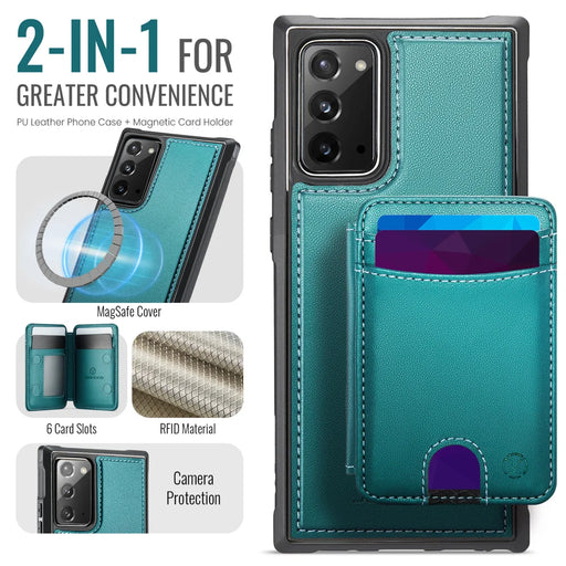 JEEHOOD For Samsung Galaxy Note20 Magnetic Case  J10 Leather Back Phone Cover with Detachable Card Holder Kickstand - Blue - 2