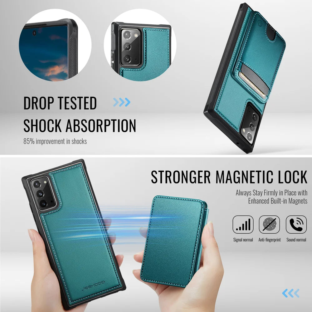 JEEHOOD For Samsung Galaxy Note20 Magnetic Case  J10 Leather Back Phone Cover with Detachable Card Holder Kickstand - Blue - 3