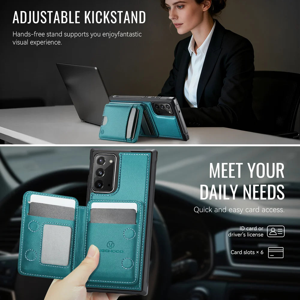 JEEHOOD For Samsung Galaxy Note20 Magnetic Case  J10 Leather Back Phone Cover with Detachable Card Holder Kickstand - Blue - 4