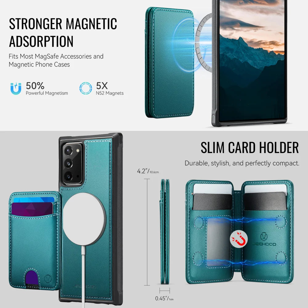JEEHOOD For Samsung Galaxy Note20 Magnetic Case  J10 Leather Back Phone Cover with Detachable Card Holder Kickstand - Blue - 6