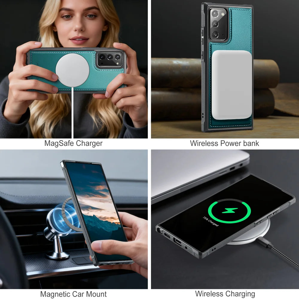 JEEHOOD For Samsung Galaxy Note20 Magnetic Case  J10 Leather Back Phone Cover with Detachable Card Holder Kickstand - Blue - 7
