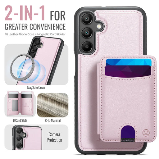 JEEHOOD For Samsung Galaxy A35 5G Magnetic Case  J10 Leather Back Phone Cover with Detachable Card Holder Kickstand - Pink - 2