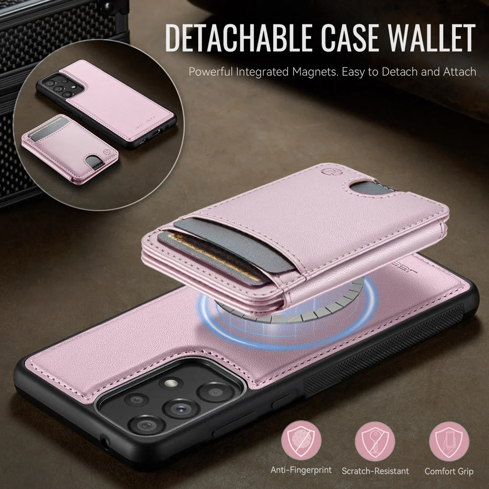 JEEHOOD For Samsung Galaxy A33 5G Magnetic Case  J10 Leather Back Phone Cover with Detachable Card Holder Kickstand - Pink - 7