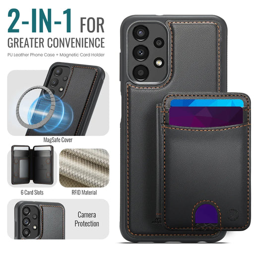 JEEHOOD For Samsung Galaxy A13 4G / Galaxy A13 5G Magnetic Case  J10 Leather Back Phone Cover with Detachable Card Holder Kickstand - Black - 2