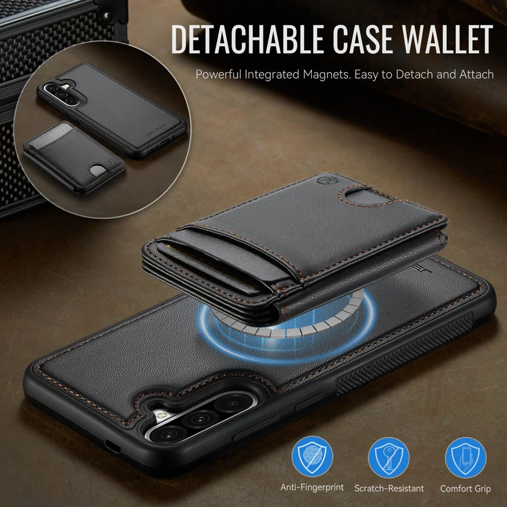 JEEHOOD For Samsung Galaxy A36 5G Magnetic Case  J10 Leather Back Phone Cover with Detachable Card Holder Kickstand - Black - 7