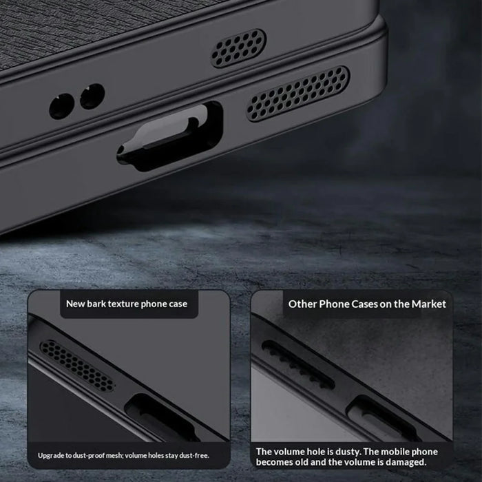 For Samsung Galaxy A37 5G Case Wood Texture PU Leather Coated PC TPU Phone Cover - Black - 2