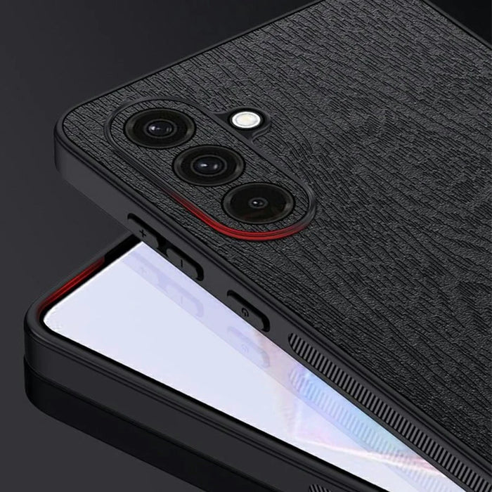 For Samsung Galaxy A37 5G Case Wood Texture PU Leather Coated PC TPU Phone Cover - Black - 4