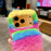 For iPhone 17 Pro Rainbow Fluffy Phone Case Winter Warm Hand Strap TPU Cover - Rainbow - 5