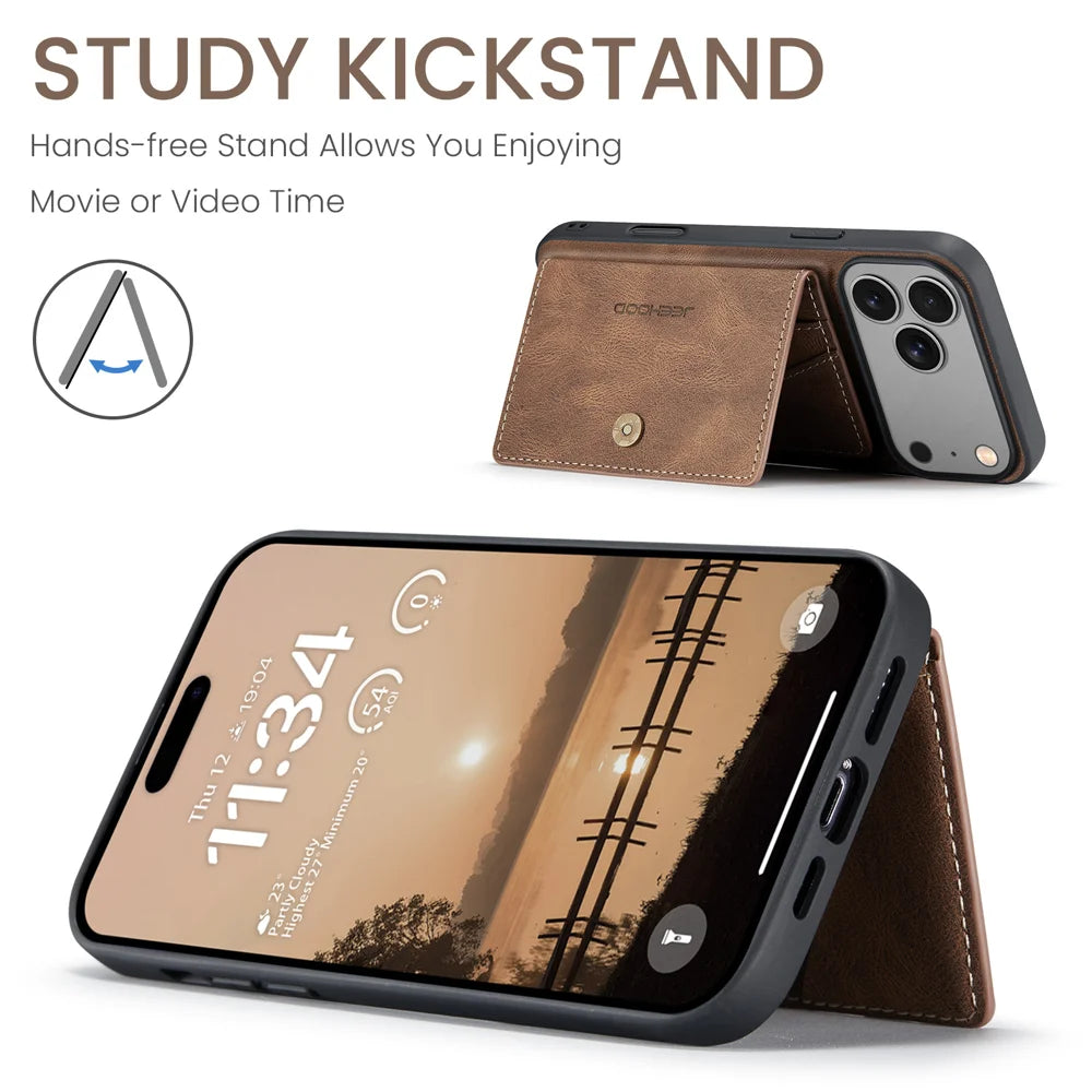 JEEHOOD For iPhone 17 Pro Case  J01 Retro Leather + TPU Phone Cover Detachable Magnetic Card Holder - Brown - 5
