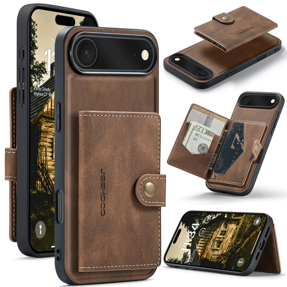 JEEHOOD For iPhone Air Case  J01 Retro Leather + TPU Phone Cover Detachable Magnetic Card Holder - Brown - 1