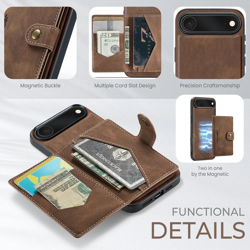 JEEHOOD For iPhone Air Case  J01 Retro Leather + TPU Phone Cover Detachable Magnetic Card Holder - Brown - 2