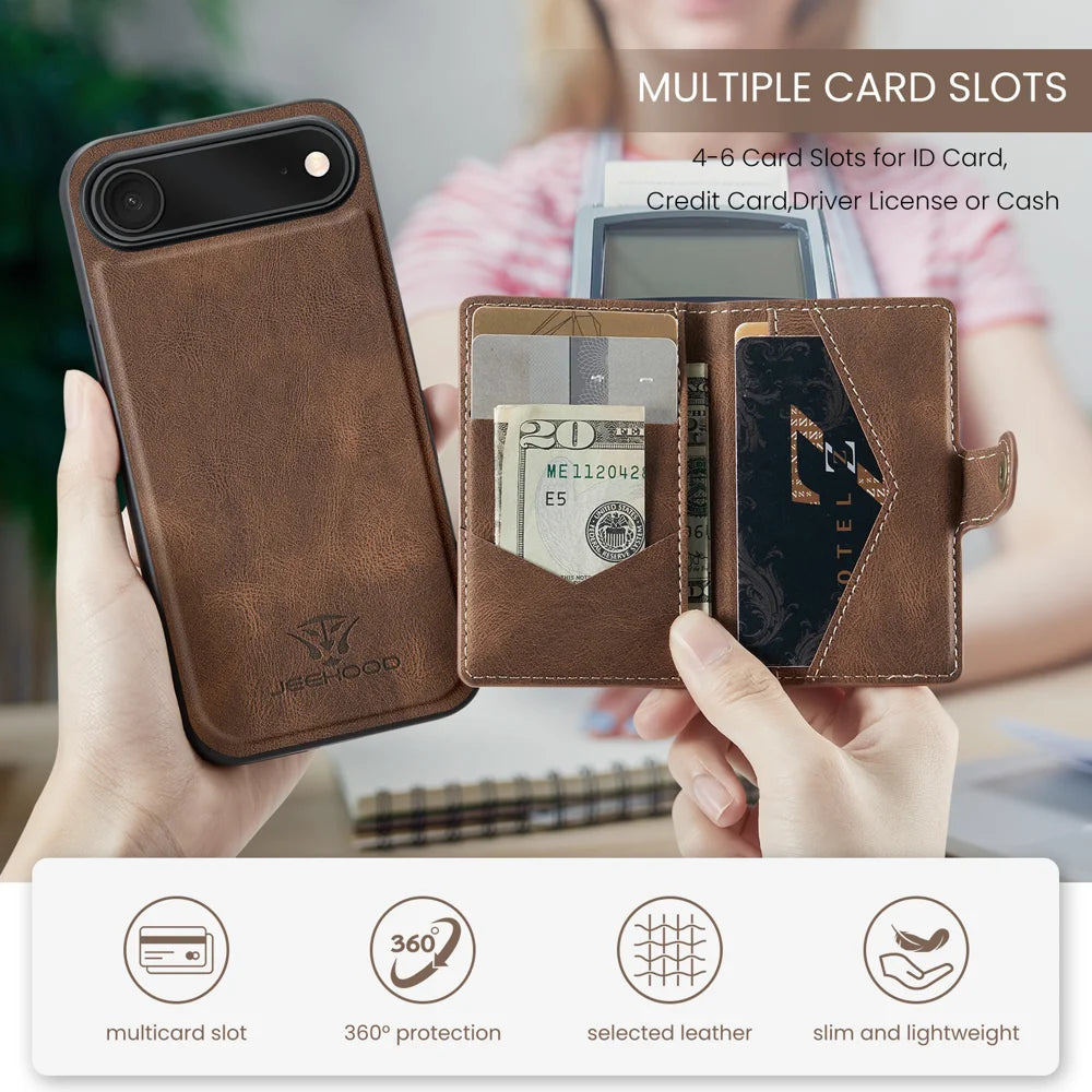 JEEHOOD For iPhone Air Case  J01 Retro Leather + TPU Phone Cover Detachable Magnetic Card Holder - Brown - 3