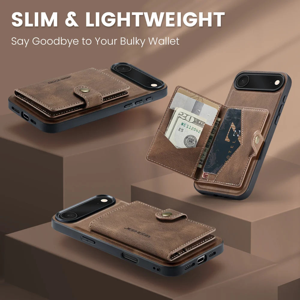JEEHOOD For iPhone Air Case  J01 Retro Leather + TPU Phone Cover Detachable Magnetic Card Holder - Brown - 4