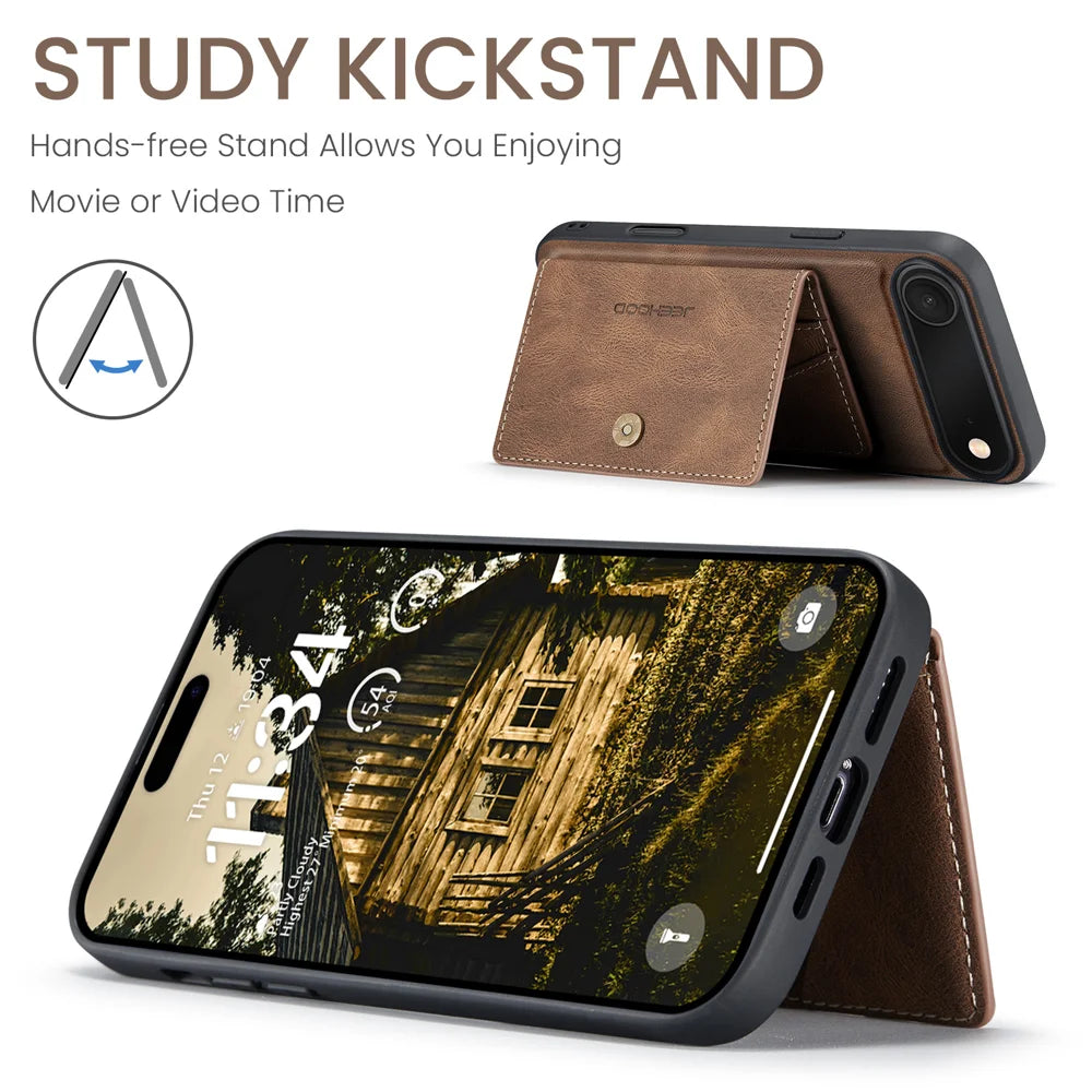 JEEHOOD For iPhone Air Case  J01 Retro Leather + TPU Phone Cover Detachable Magnetic Card Holder - Brown - 5