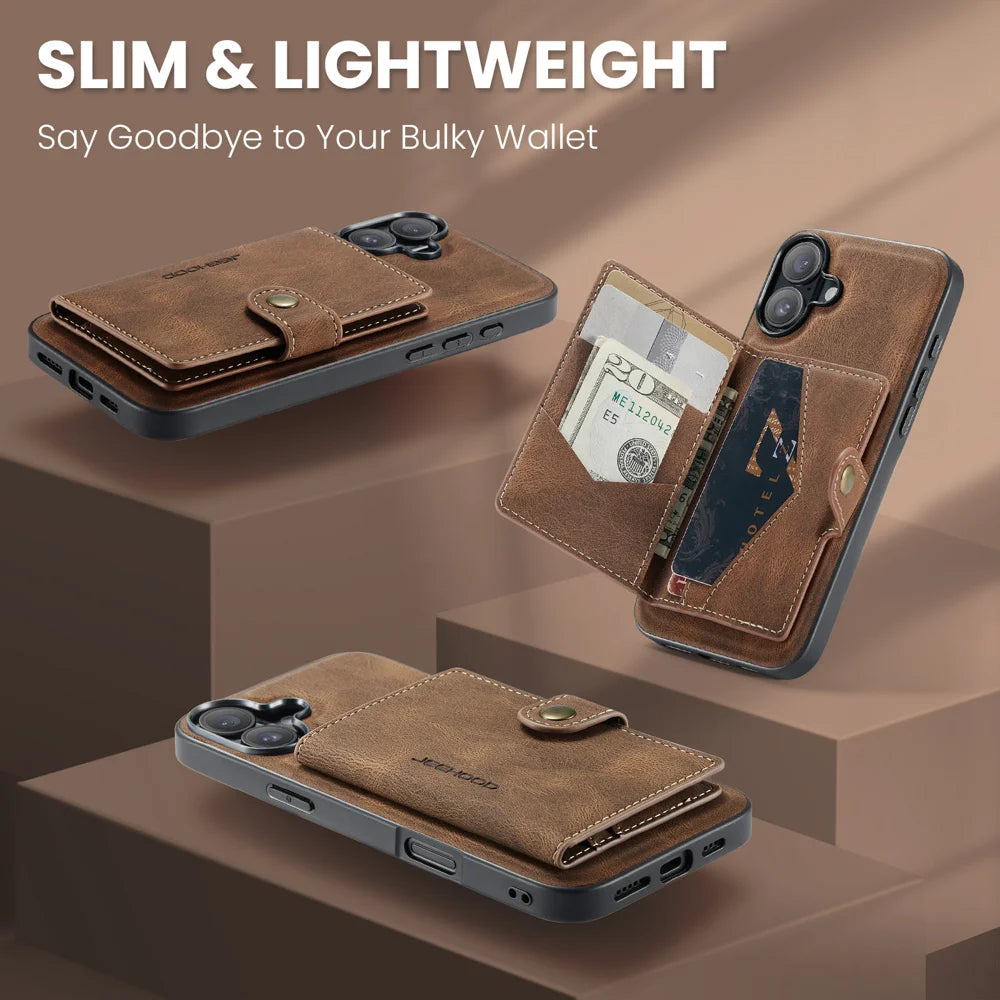 JEEHOOD For iPhone 17 Case  J01 Retro Leather + TPU Phone Cover Detachable Magnetic Card Holder - Brown - 4