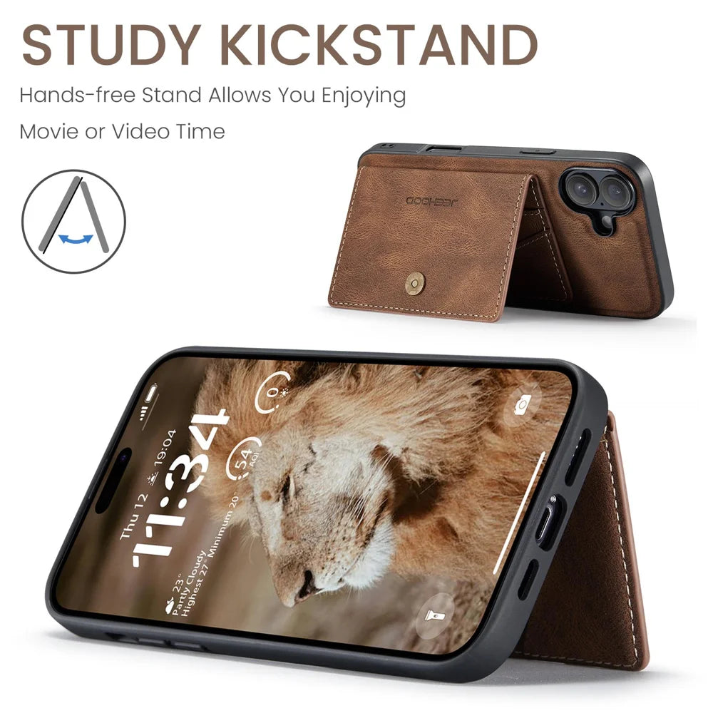 JEEHOOD For iPhone 17 Case  J01 Retro Leather + TPU Phone Cover Detachable Magnetic Card Holder - Brown - 5