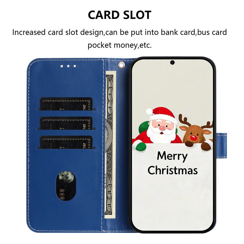 For Samsung Galaxy A37 5G / A36 5G / A56 5G Wallet Case Christmas Pattern Printing Leather Phone Cover with Lanyard - Gift Box Snowman - 5
