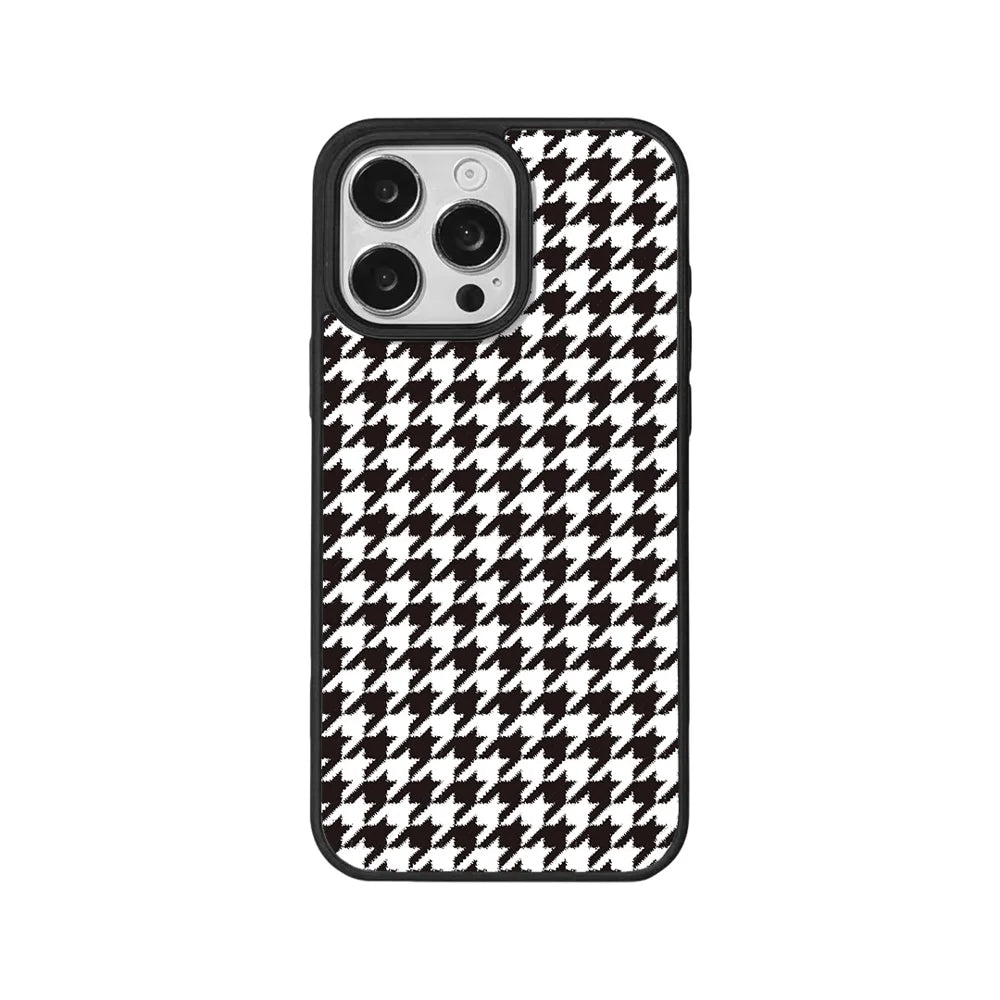 EYCASE For iPhone 15 Pro Magnetic Case  Grid Series Black Edge TPU + Acrylic Cover - Black White Houndstooth - 1