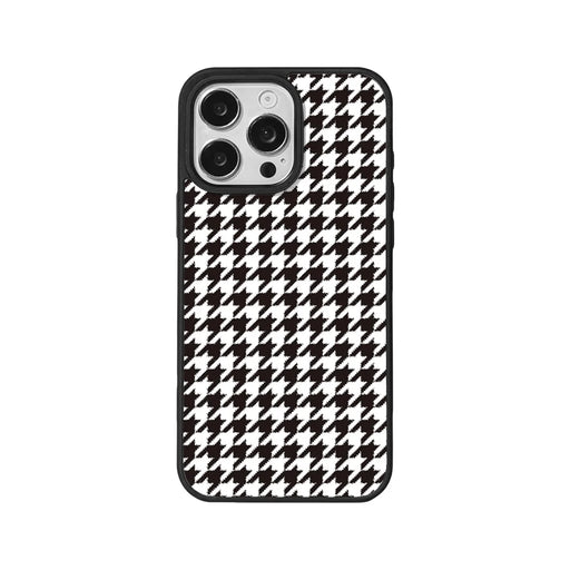 EYCASE For iPhone 15 Pro Magnetic Case  Grid Series Black Edge TPU + Acrylic Cover - Black White Houndstooth - 1