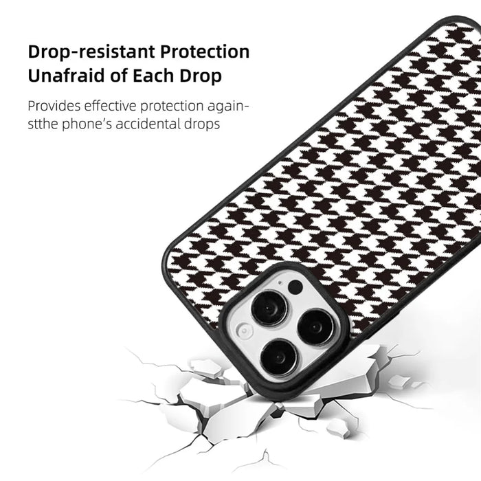 EYCASE For iPhone 15 Pro Magnetic Case  Grid Series Black Edge TPU + Acrylic Cover - Black White Houndstooth - 3