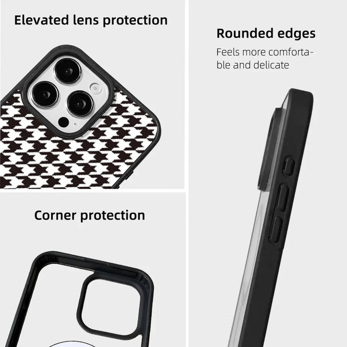 EYCASE For iPhone 15 Pro Magnetic Case  Grid Series Black Edge TPU + Acrylic Cover - Black White Houndstooth - 5