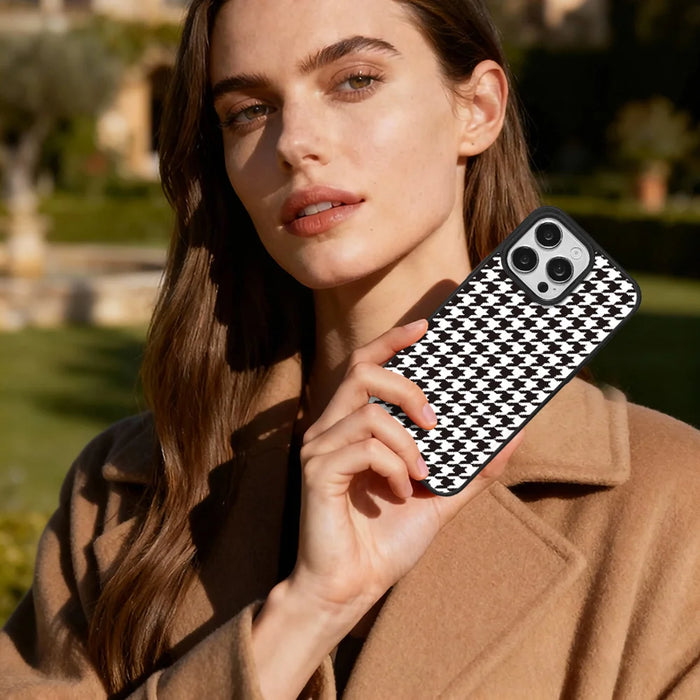 EYCASE For iPhone 15 Pro Magnetic Case  Grid Series Black Edge TPU + Acrylic Cover - Black White Houndstooth - 6