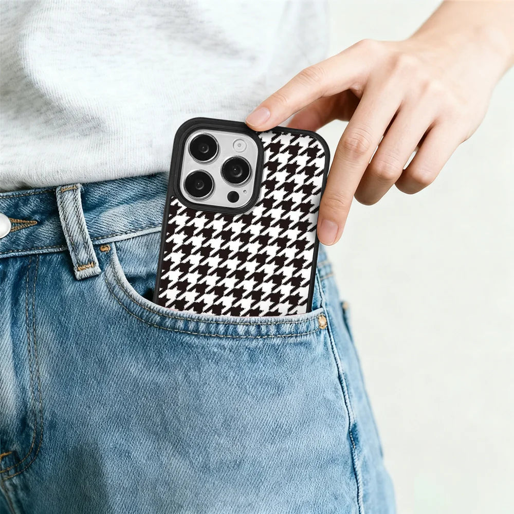 EYCASE For iPhone 15 Pro Magnetic Case  Grid Series Black Edge TPU + Acrylic Cover - Black White Houndstooth - 7