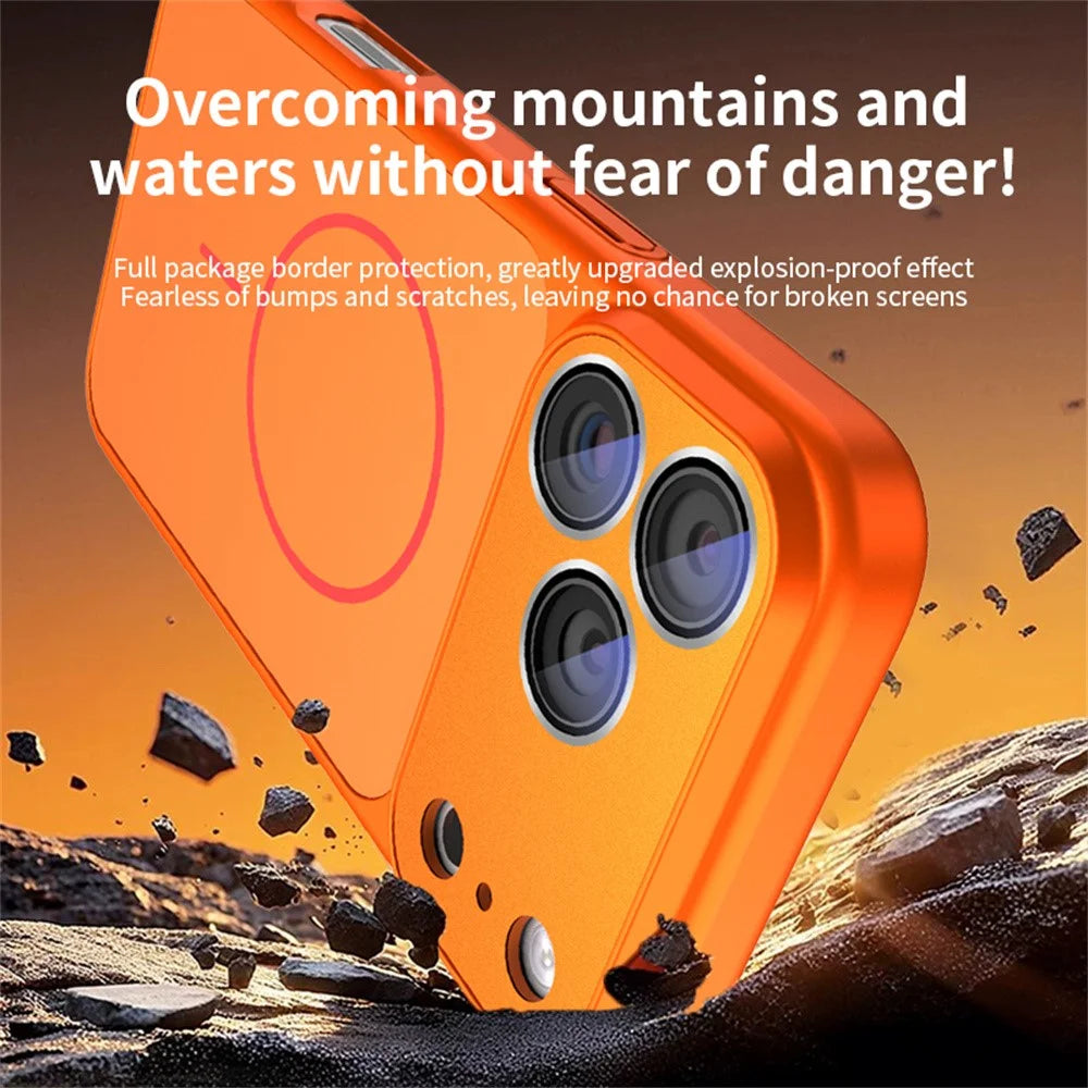 For iPhone 17 Pro Max Case Compatible with MagSafe Skin-touch PC + Silicone Phone Cover with Lens Film - Orange - 4