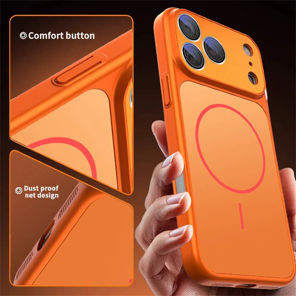 For iPhone 17 Pro Case Compatible with MagSafe Skin-touch PC + Silicone Phone Cover with Lens Film - Orange - 3