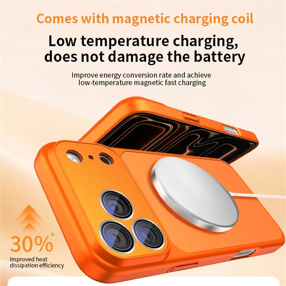 For iPhone 17 Pro Case Compatible with MagSafe Skin-touch PC + Silicone Phone Cover with Lens Film - Orange - 5