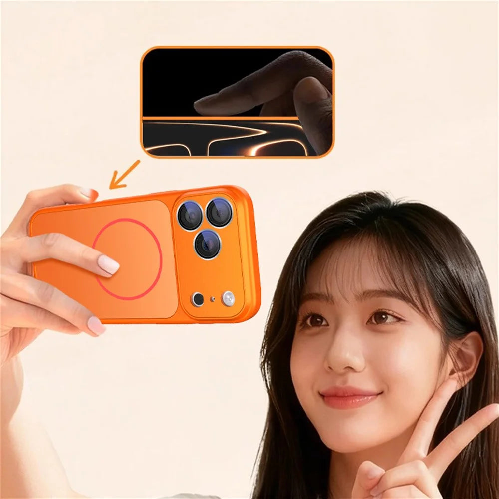 For iPhone 17 Pro Case Compatible with MagSafe Skin-touch PC + Silicone Phone Cover with Lens Film - Orange - 7