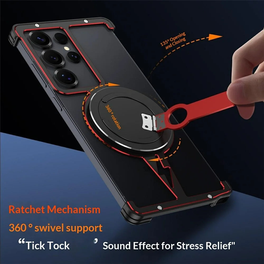 For Samsung Galaxy S25 Ultra Magnetic Case Aluminium Alloy Frameless Phone Cover with Kickstand - Black  /  Silver - 5